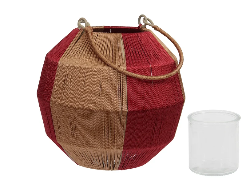 pc. 1 fabric lantern/hanging dark red/gold 19,5x17,5 cm