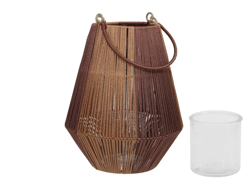 pc. 1 fabric lantern/hanging brown/gold 20x24 cm
