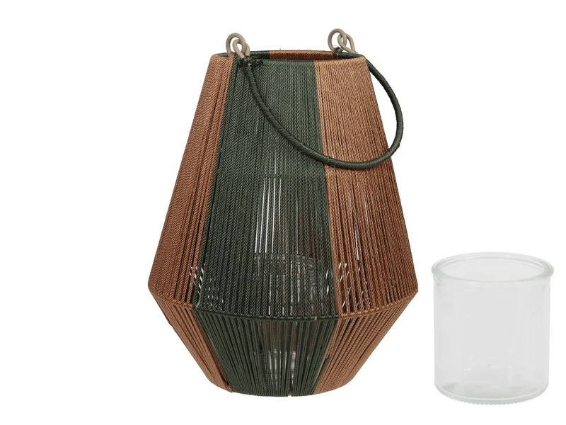 pc. 1 fabric lantern/hanging green/gold 20x24 cm