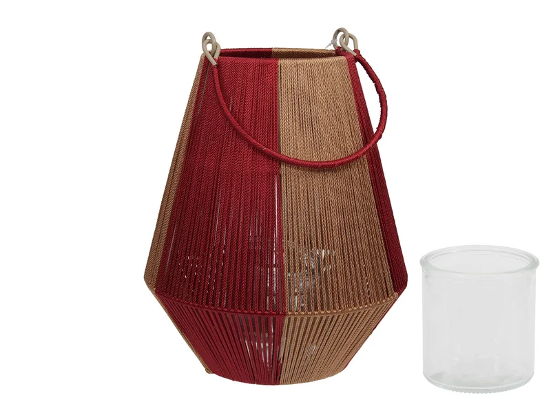 pc. 1 fabric lantern/hanging dark red/gold 20x24 cm