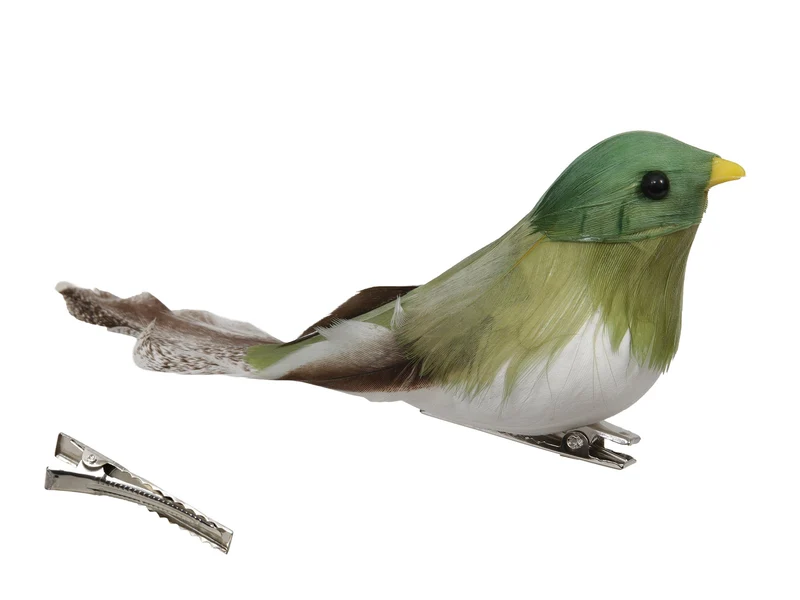 w/b. 8 feather birds/clip green 12.5x3 cm