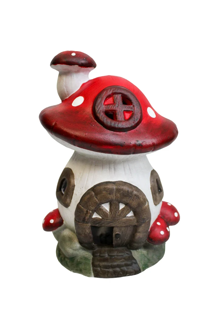 PADDENSTOEL HUISJE ROOD H25CM - AARDEWERK