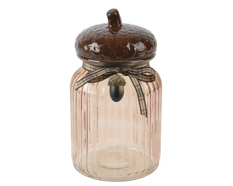 Opbergpot glas bruin dia11.2cm x H.20cm