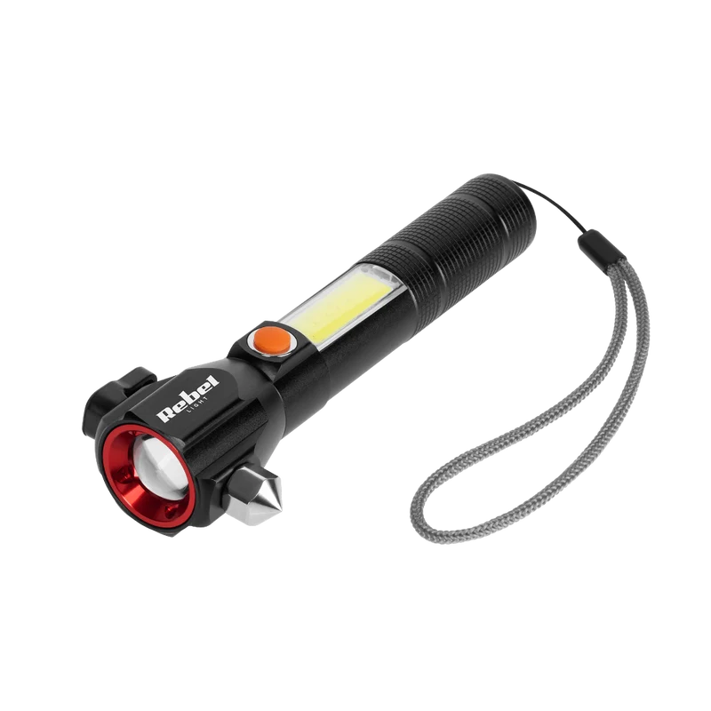 Oplaadbare LED zaklamp - 285 Lumen - Veiligheidshamer + mes