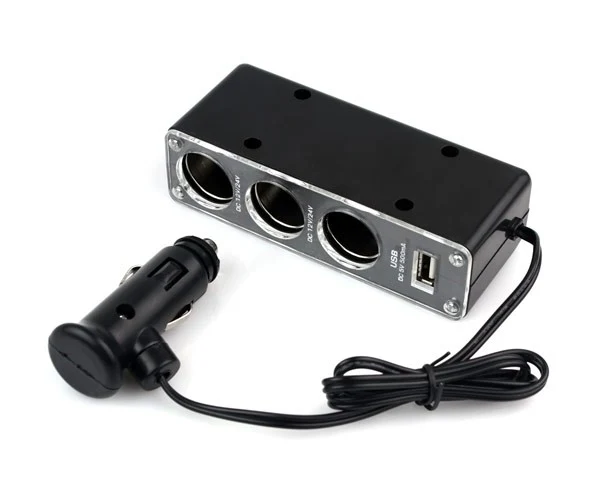 12 Volt Splitter Triple Met 1x USB - Zilver