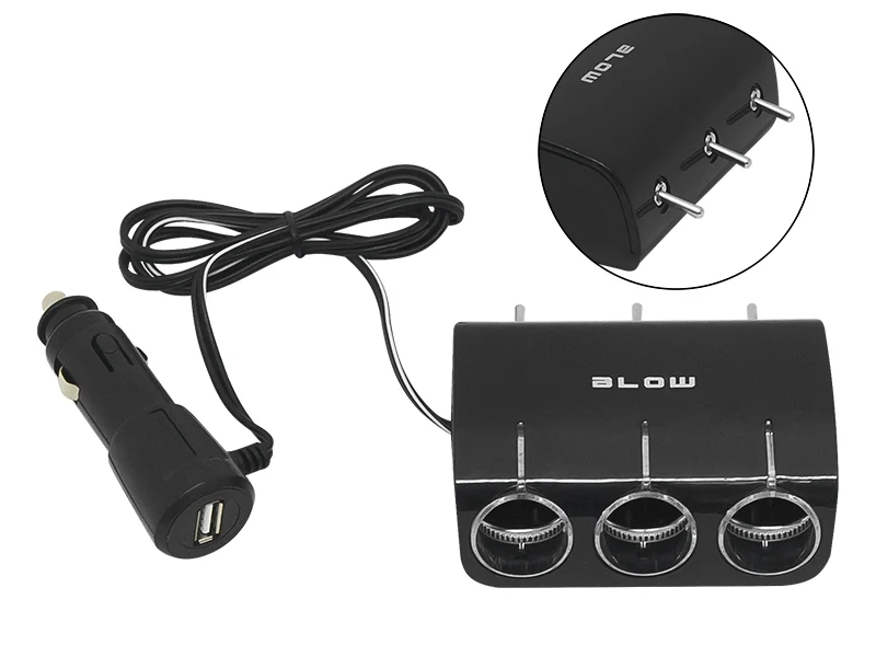 Splitter Triple Sigarettenplug 12-24 Volt met 1x USB - Zwart CS-34