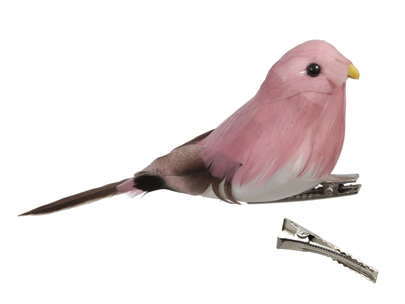 w/b. 8 feather birds/clip pink 3x11.5x4.5 cm