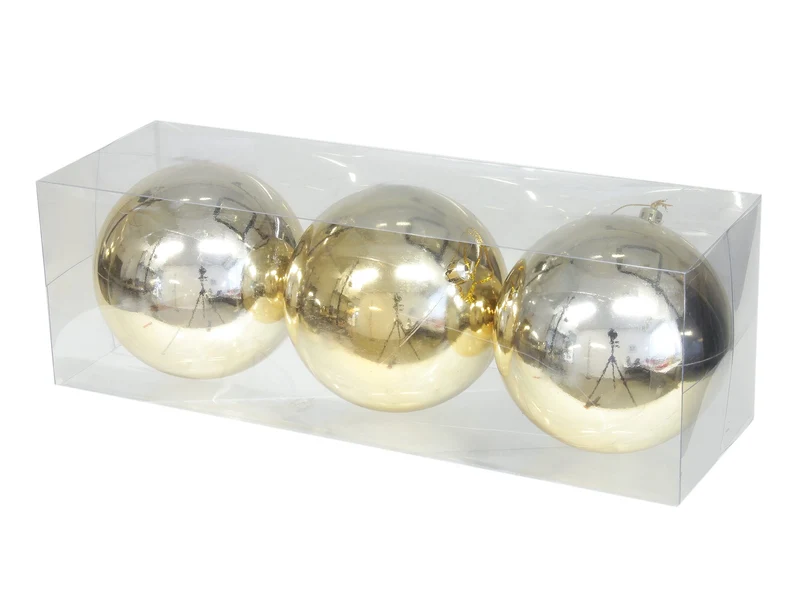 cb. 3 plastic balls gold shiny 120mm