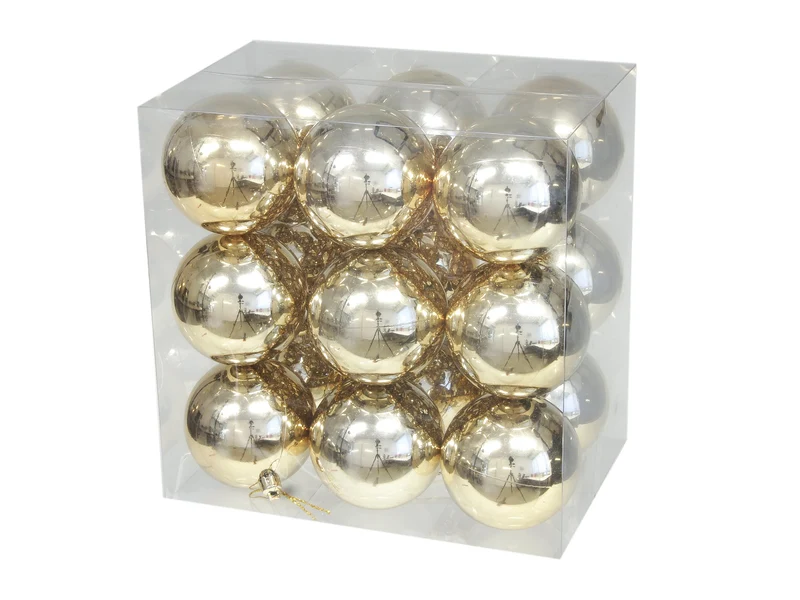 cb. 18 plastic balls gold shiny 77mm