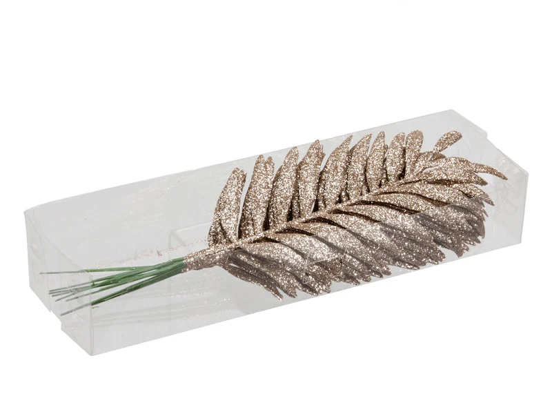 PET 8 sparkling palm leaves/wire champagne 16 cm