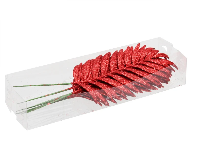 PET 8 sparkling palm leaves/wire red 16 cm