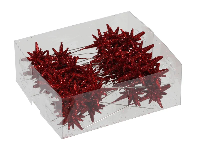 PET 36 3-d sparkling stars/pin red 3 cm