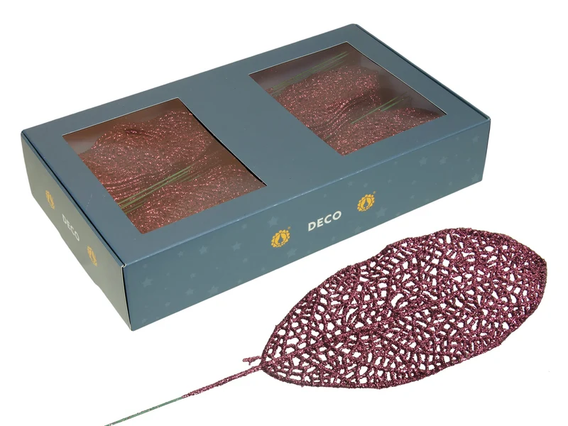 w/b. 48 sparkling deco leaves dark orchid 60x140mm