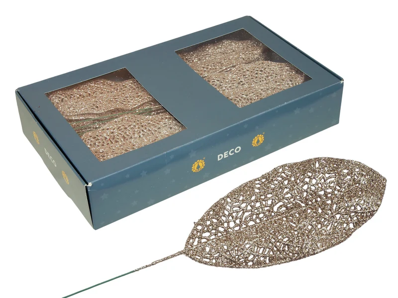 w/b. 48 sparkling deco leaves champagne 60x140mm