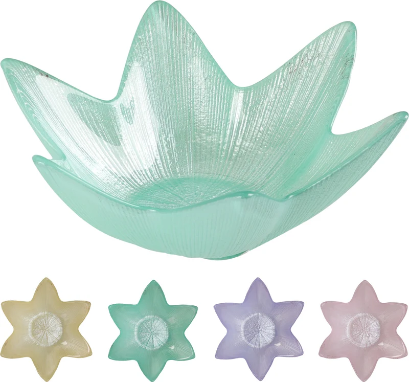 SCHAAL GLAS FLOWER D15 H5CM 4 ASSORTIE KLEUREN