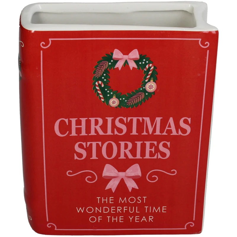 Vase Book Christmas Stories Dolomite Red 15x5.5x18cm