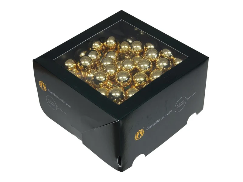 w/b. 144 glassballs/wire bright gold shiny 25 mm