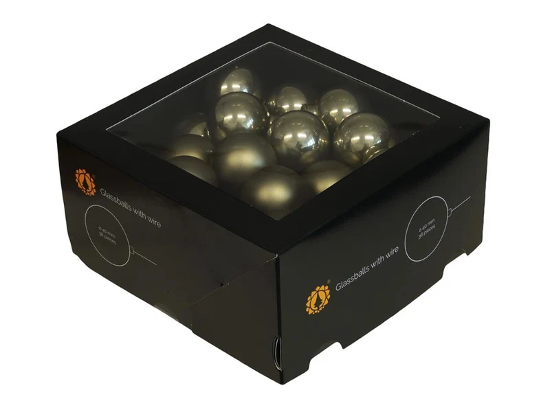 w/b. 36 glassballs/wire granite green 40 mm