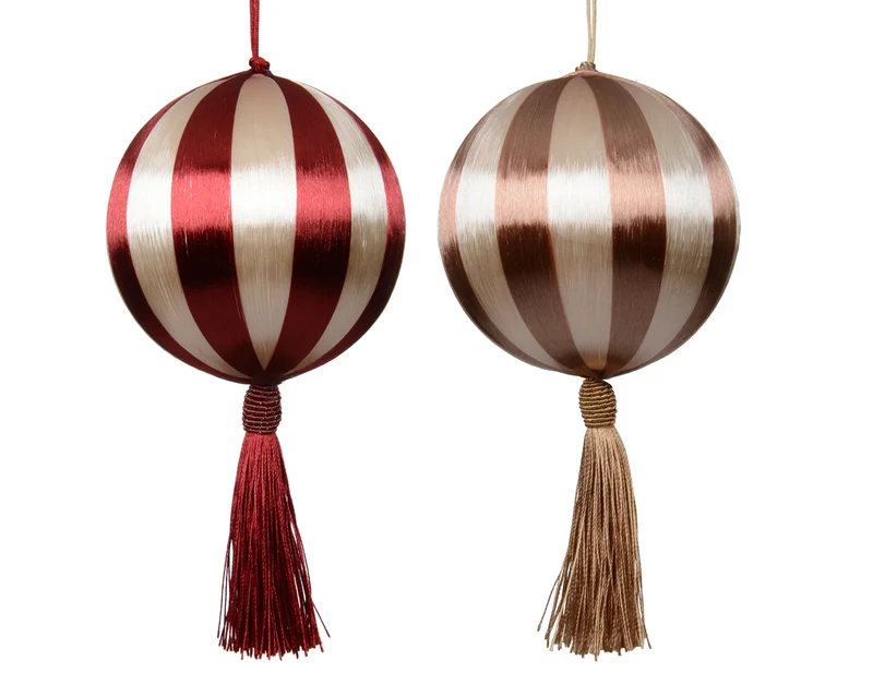 Kerstbal foam thread tassel 2 kleuren assortie rood/kleur(en) D.8cm