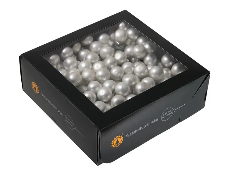 w/b. 144 glassballs/wire silver mat 20 mm