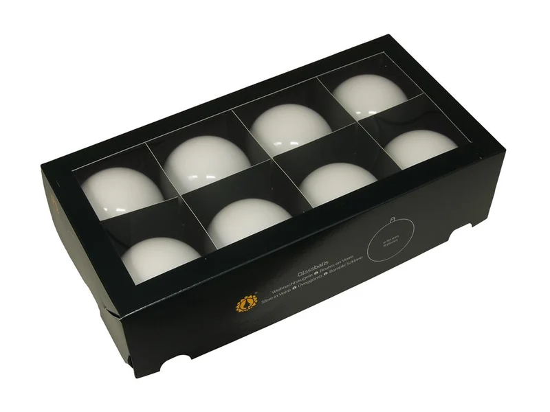 w/b. 8 glassballs/cap white opal 80 mm