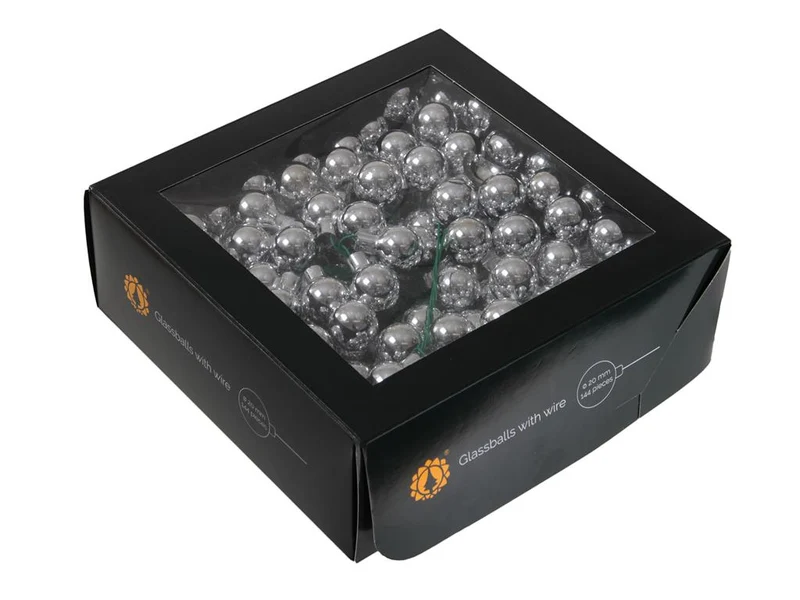 w/b. 144 glassballs/wire silver shiny 20 mm