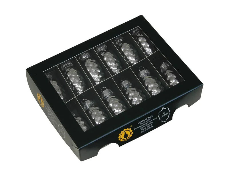 w/b. 12 glass cones/cap silver shiny 60 mm