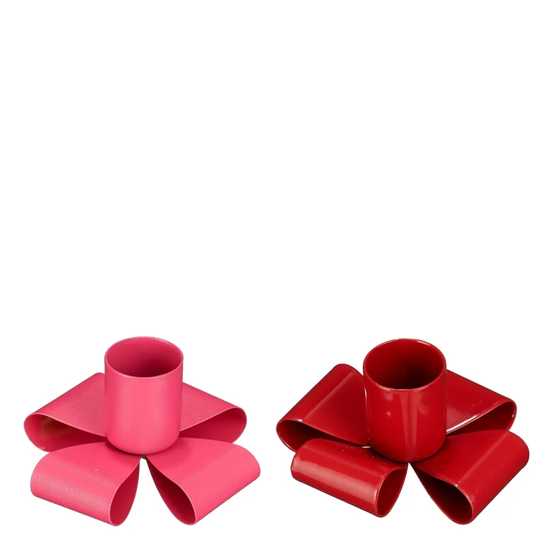 Kandelaar strik rood roze 2 assorti - h3xd7cm