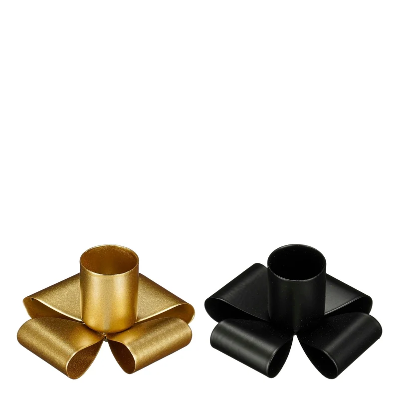Kandelaar strik zwart goud 2 assorti - h3xd7cm