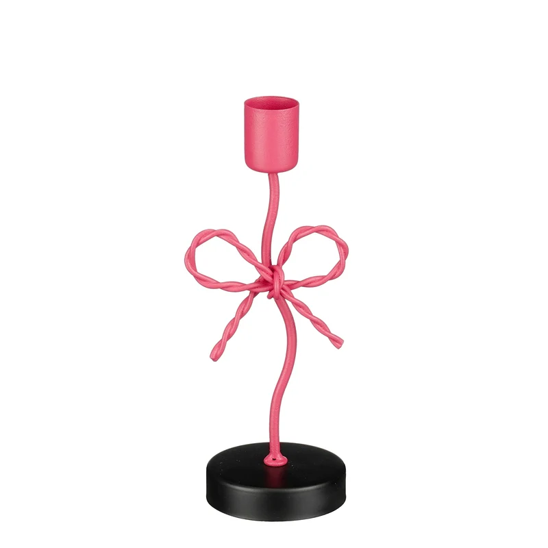 Kandelaar strik roze - l7xb6,5xh18cm