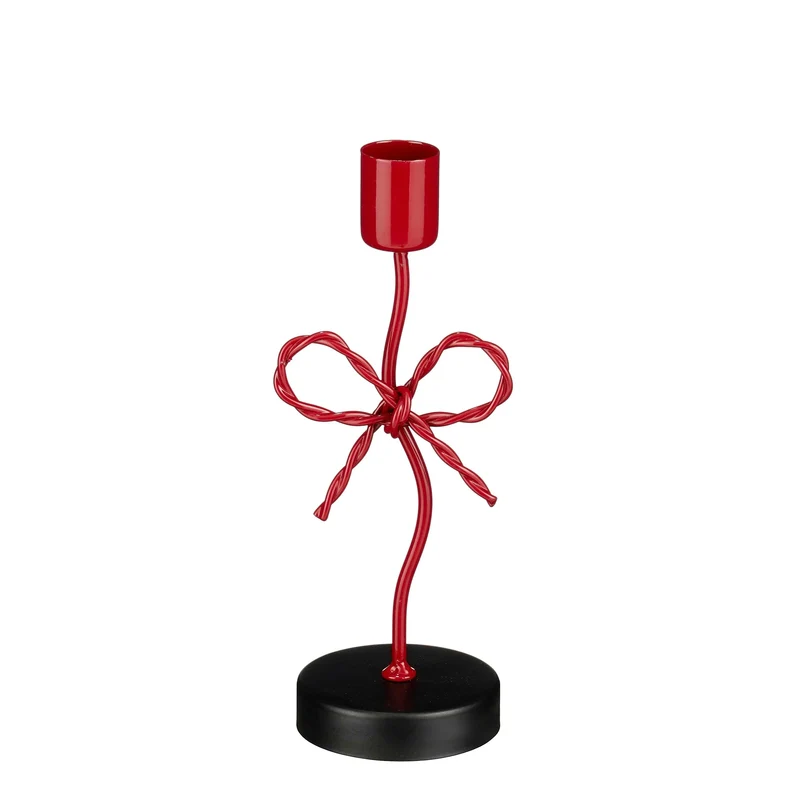Kandelaar strik rood - l7xb6,5xh18cm