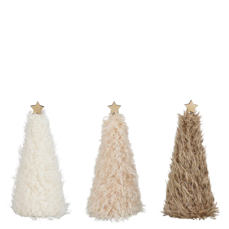 Decoratie boom wit l.bruin bruin 3 assorti - h17xd8cm
