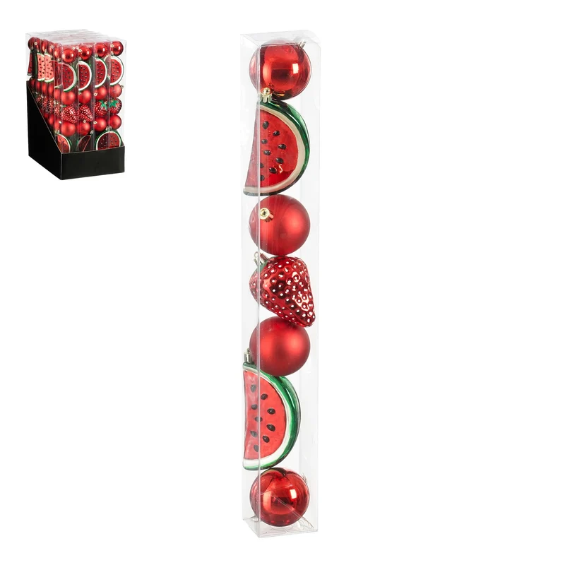 Ornament aardbei kerstbal rood 7 stuks - d6cm
