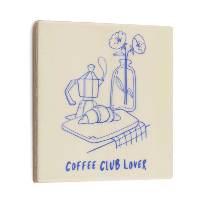 Tegeltje coffee club lover - keramiek 10,5x10,5x0,5cm