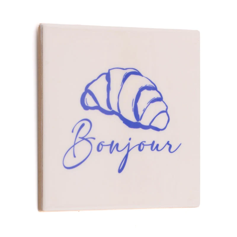 Tegeltje bonjour croissant - keramiek 10,5x10,5x0,5cm