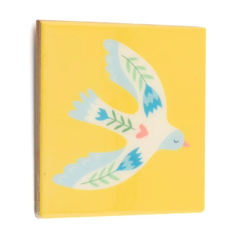 Tegeltje duif kleur - keramiek 10,5x10,5x0,5cm