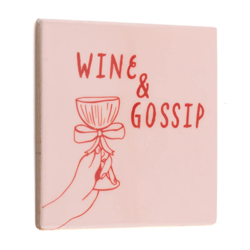 Tegeltje wine & gossip - keramiek 10,5x10,5x0,5cm