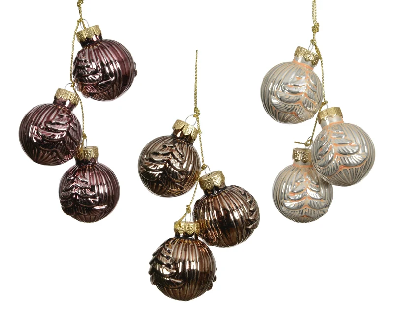 Bundel a 3 Kerstbal glas 3 assortie dia3.5cm x H.4cm
