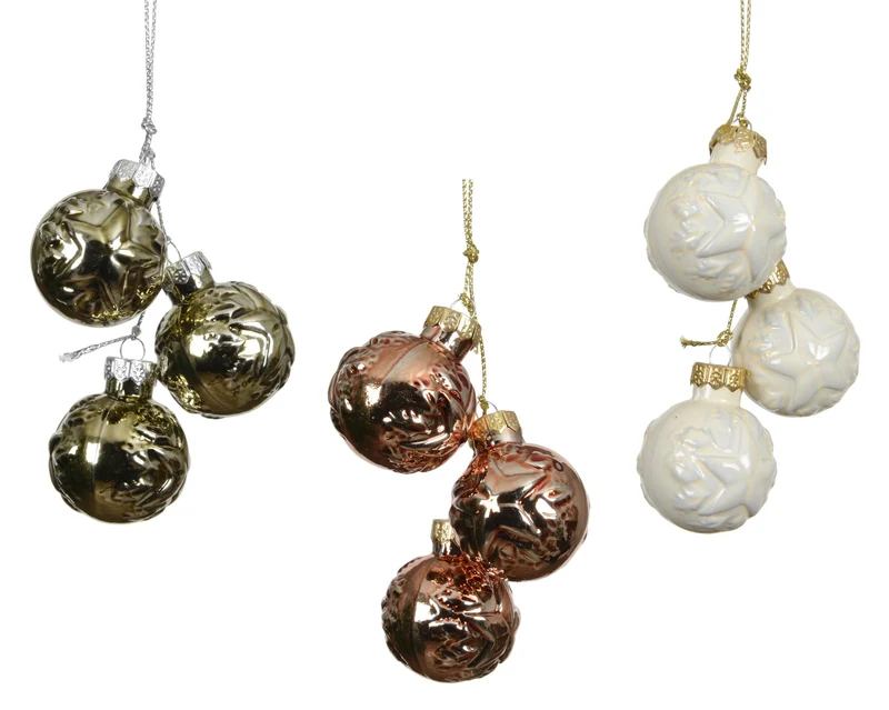 Bundel a 3 Kerstbal glas dia3.5cm x H.4cm 3 assortie