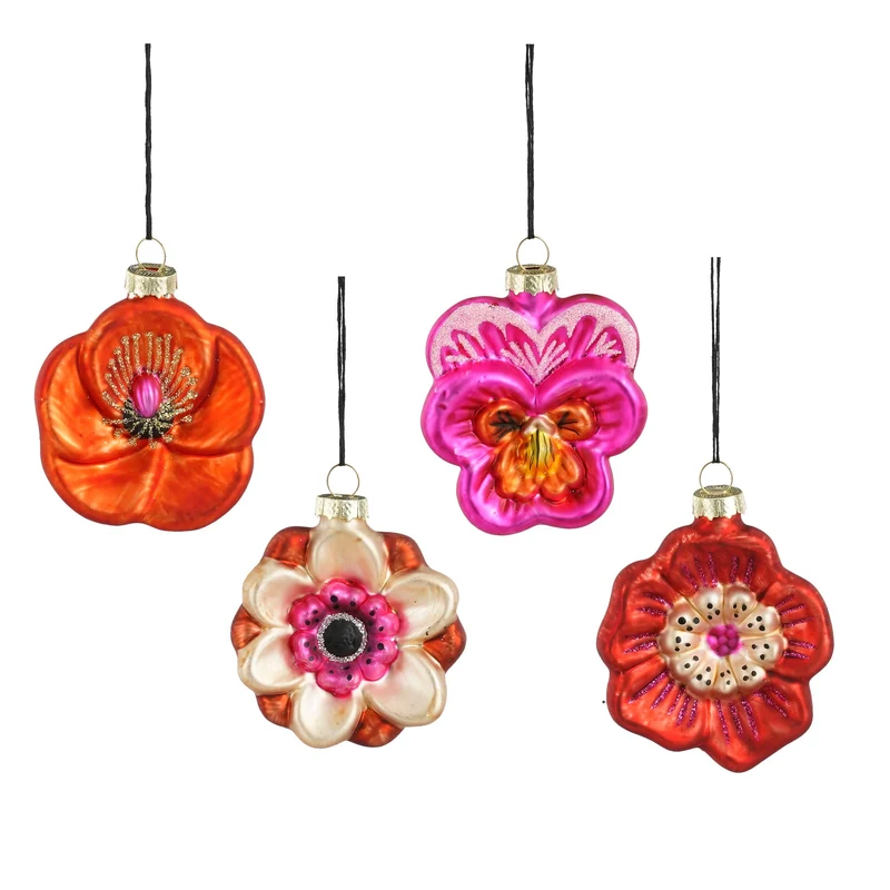 Ornament bloem oranje rood roze fuchsia 4 assorti - l7xb2,5xh7cm