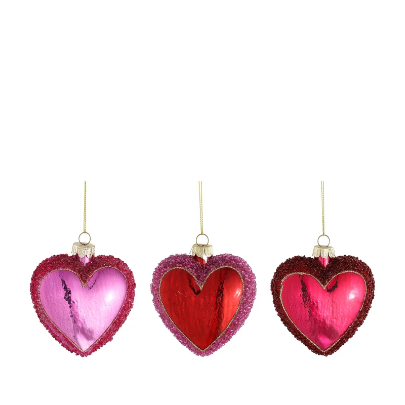 Ornament hart rood fuchsia roze 3 assorti - l9xb3xh9cm