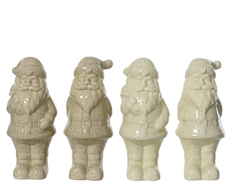 Kerstman dolomiet 4 assortie Wit/Taupe D10 H25cm