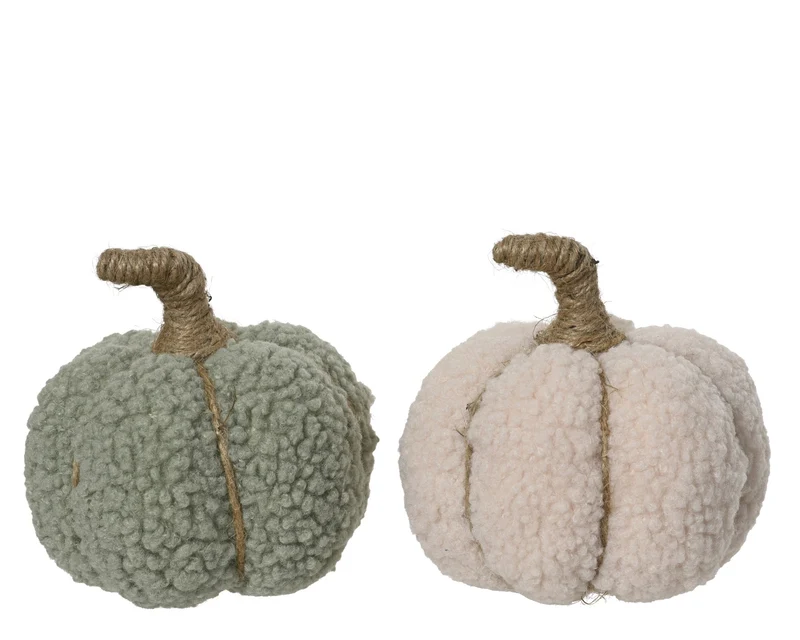 Pompoen polyester 2 assortie groen/wit D13 H13cm