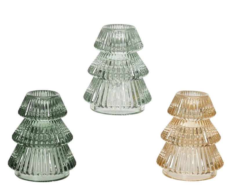 Kandelaar boom glas 3 assortie D6,4 H7,8cm