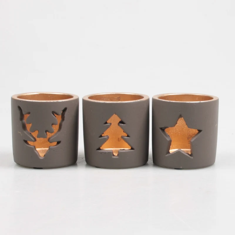 THEELICHTHOUDER 8.5X8.5X8.5 CM 3 ASSORTIE GRIJS