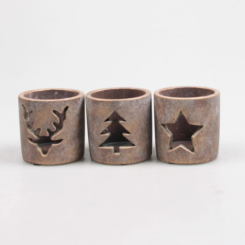 THEELICHTHOUDER 8.5X8.5X8.5 CM 3 ASSORTIE GOUD