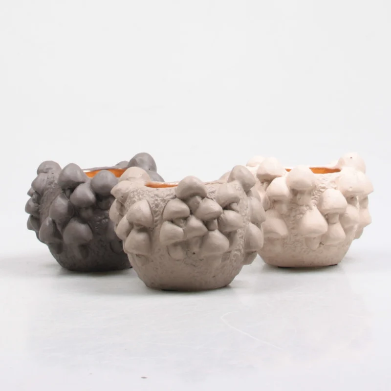 BLOEMPOT MET PADDENSTOELEN 11.5X11.5X9 CM 3 KLEUREN ASSORTIE PASTEL