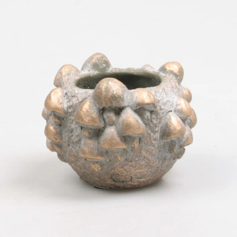 BLOEMPOT MET PADDENSTOELEN 11.5X11.5X9 CM 2 KLEUREN ASSORTIE METAL