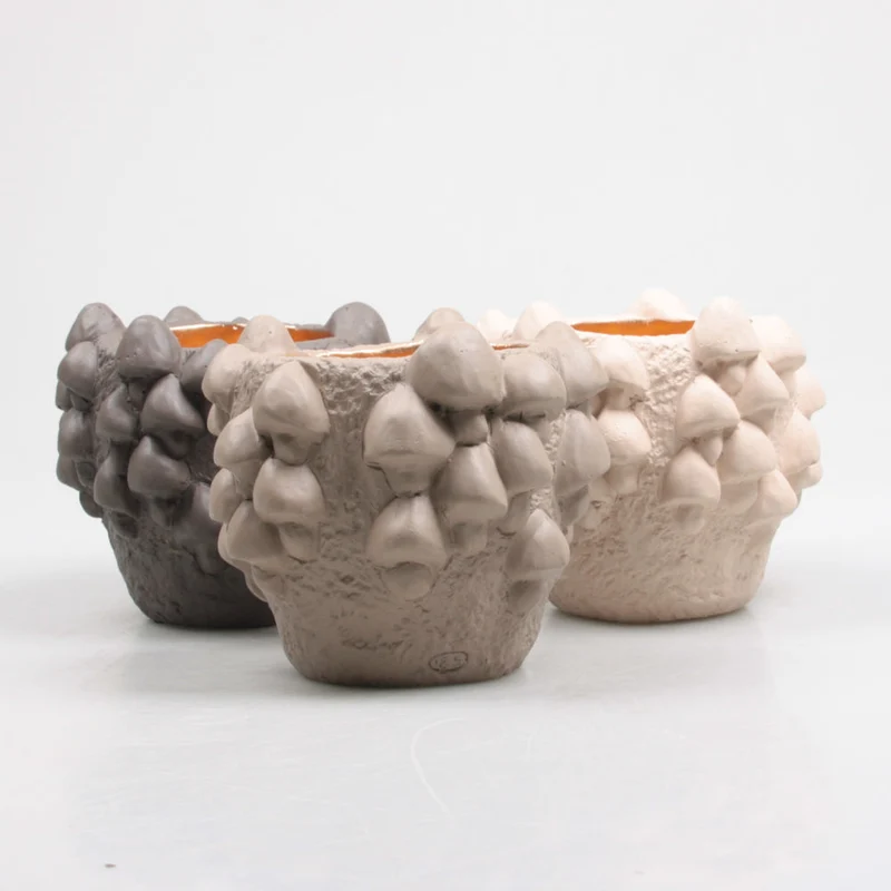 BLOEMPOT MET PADDENSTOELEN 15.5X15.5X14 CM 3 KLEUREN ASSORTIE PASTEL