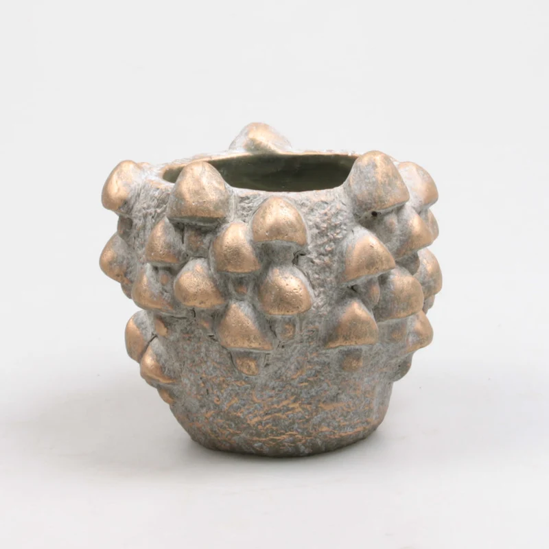 BLOEMPOT MET PADDENSTOELEN 15.5X15.5X14 CM 2 KLEUREN ASSORTIE METAL